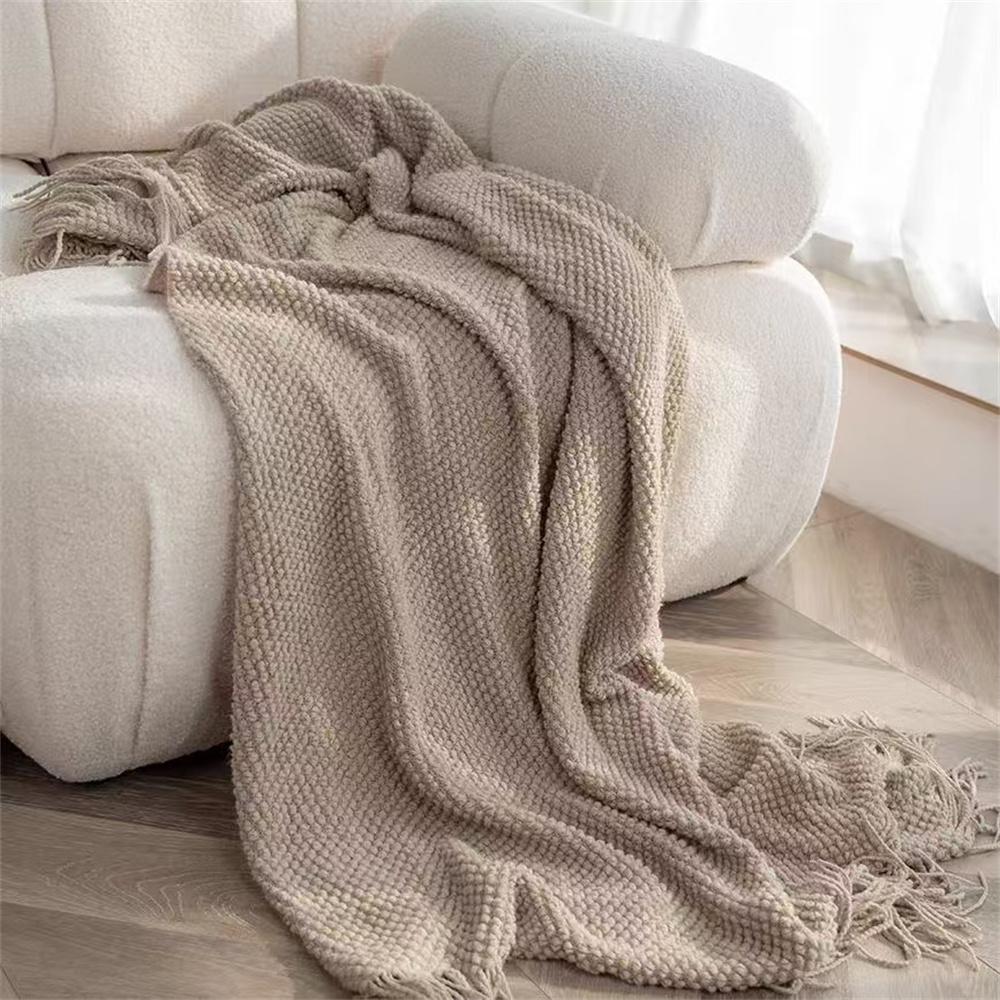 Blankets Nordic Style Hanging Tassels Solid Color Blankets Homestay Knitted Blankets Brown Coffee Sofa Minimalist Design