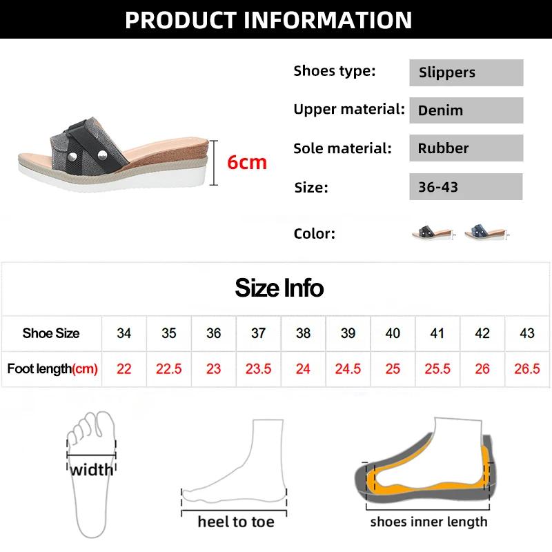 Fashion Fashion Denim Wedge Heel Slippers Women 2025 Summer Thick Sole Slip On Beach Sandals Woman Lightweight Non Slip Casual Slippers
