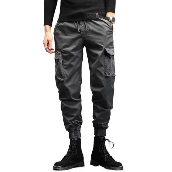 Men Cargo Pants Drawstring Waist Jogger Pants Military Style Outdoor Trousers