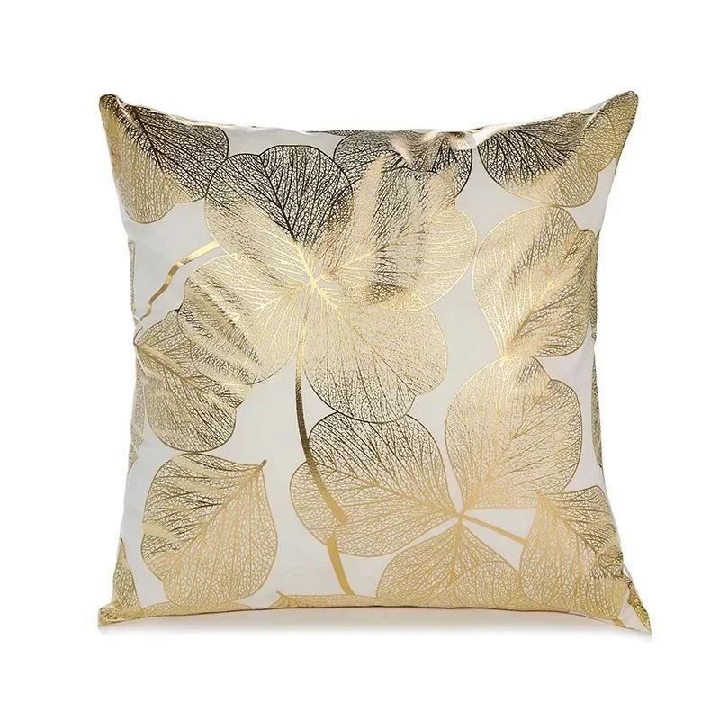 Modern Geometric Gold Bronzing Plants Leaves Cushion Cover Super Quality Polyester Pillow Cover Decorative Pillow for Sofa Chair