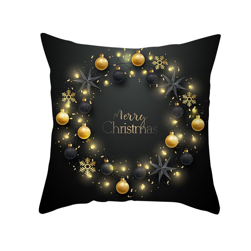 New Black Hot Stamping Christmas Pillow Cover Golden Elk Christmas Tree Sofa Cushion Cover Home