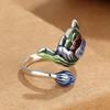 Retro Court Blue Enamel Lotus Ring Women 'S National Tide National Wind Drops Craftsmanship Individual Jewelry