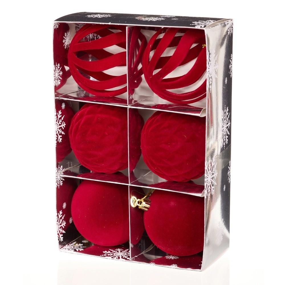 6Pcs/Box New 8CM Velvet Christmas Hanging Balls DIY Plastic Christmas Flocked Ball Set Christmas Tree Ornament Wedding Party