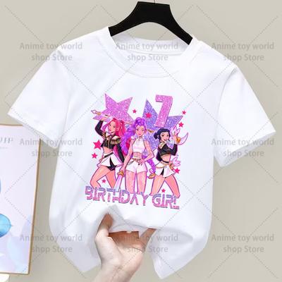 Camiseta de Cumpleaños Cazadores de Demonios KPop Algodón Impreso Manga Corta Infantil Casual Ropa Top de Manga Corta para Baby Shower