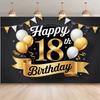2D Elegant Black Gold 18th Happy Birthday Background Cloth with Ribbon Banner