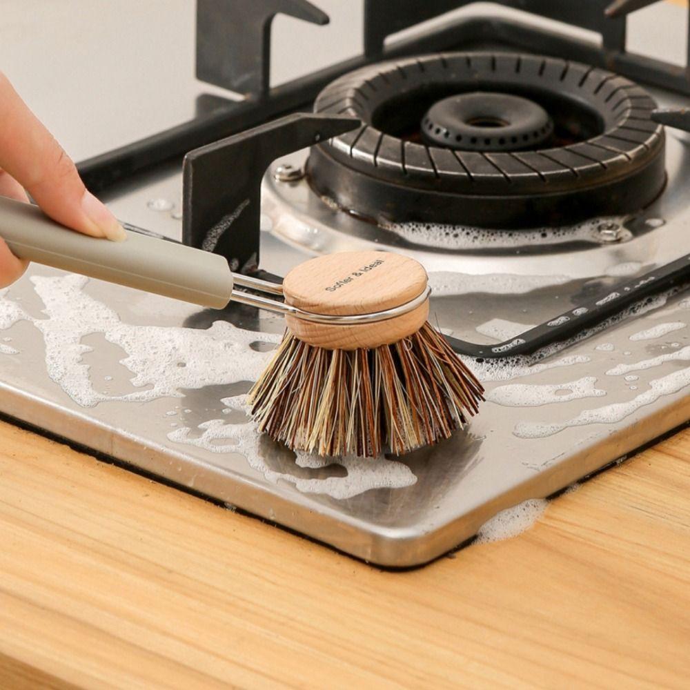 Long Handle Pot Brush Replaceable Brush Head Oan Cleaning Brush Sisal Bristles Brush Kitchen
