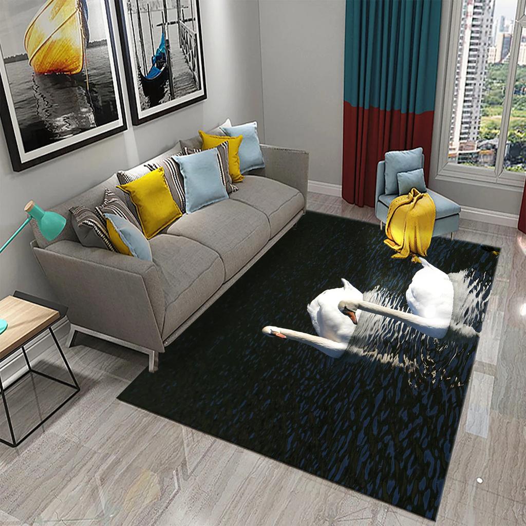 3D Cute White Swan Carpet Romantic Area Rug for Kids Bedroom Living Room Bathroom Non-Slip Soft Carpet Animal Doormat Home Decor