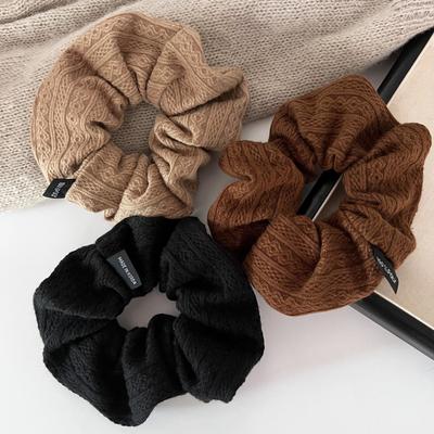 Women's Autumn & Winter Soft Brown Knitted Hair Band - Versatile Large Intestine Style Hair Tie/Ponytail Holder