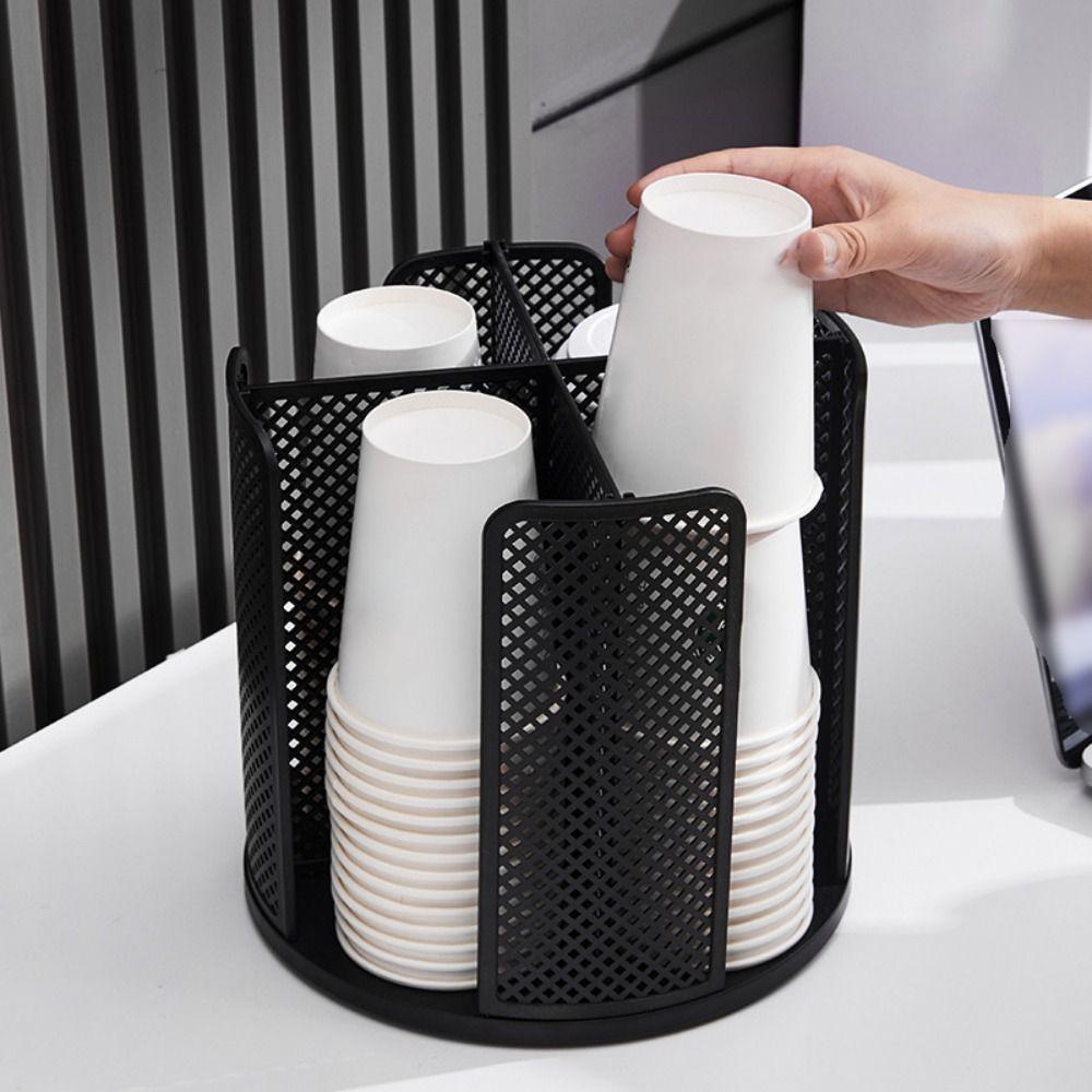 4 Compartments Cup Storage Rack 360° Rotation Paper Cup Holder Coffee Cup Dispenser  Household