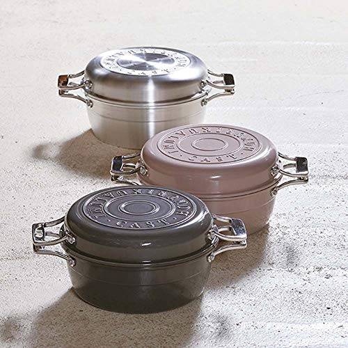 Hokuriku Aluminum 21cm Two-Handled Pot, IH Compatible, Lightweight, HAMON, Shirogane, Ceramic-Coated, Made In Japan, A-2033