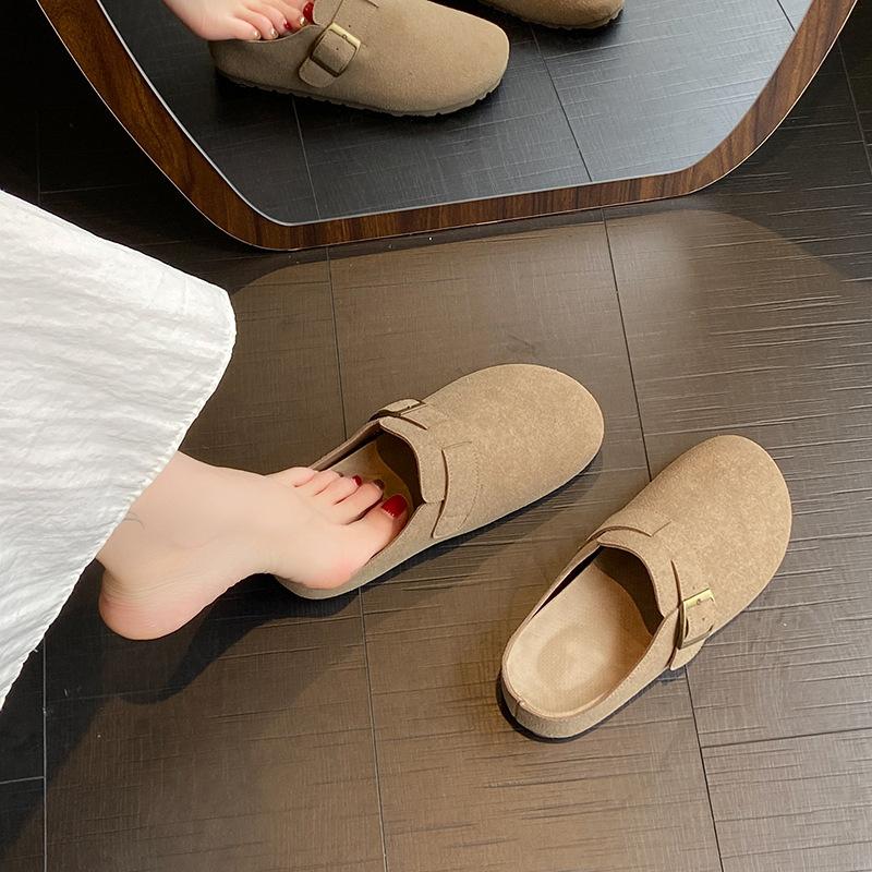 Boken Shoes French Retro Baotou Half Slippers Women's Lazy Single Shoes 2025 Spring and Summer New Flat-bottomed Boken Shoes