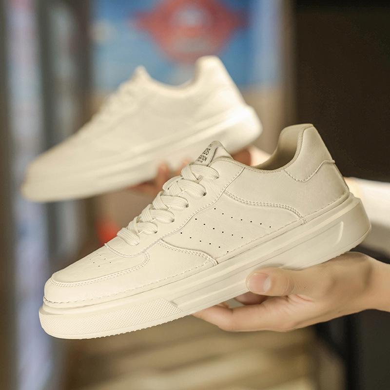 

Premium board shoes men s shoes new leather surface air force sports shoes youth soft sole fashion casual versatile white shoes 44 бежевый