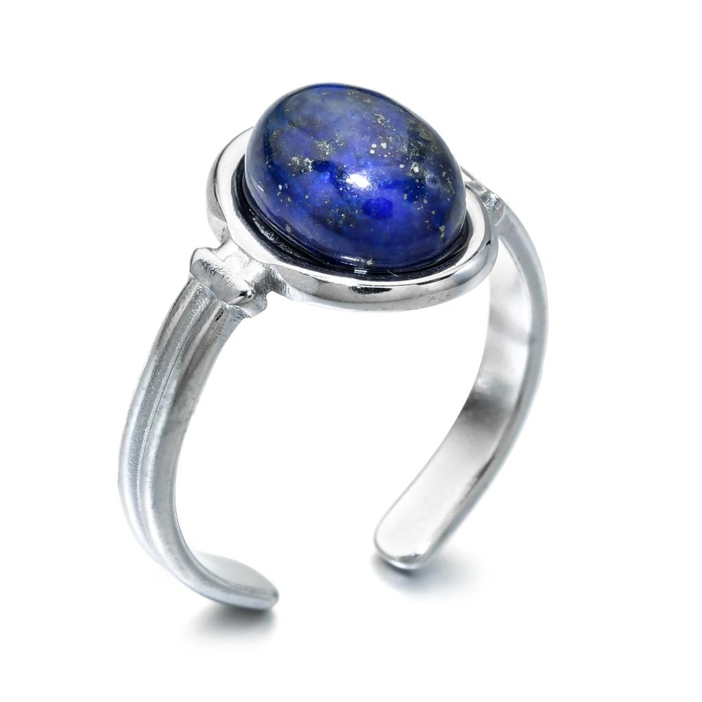 Bague ouverte ovale en pierre semi-précieuse – Bague tendance en acier titane résistant à la lumière pour femme