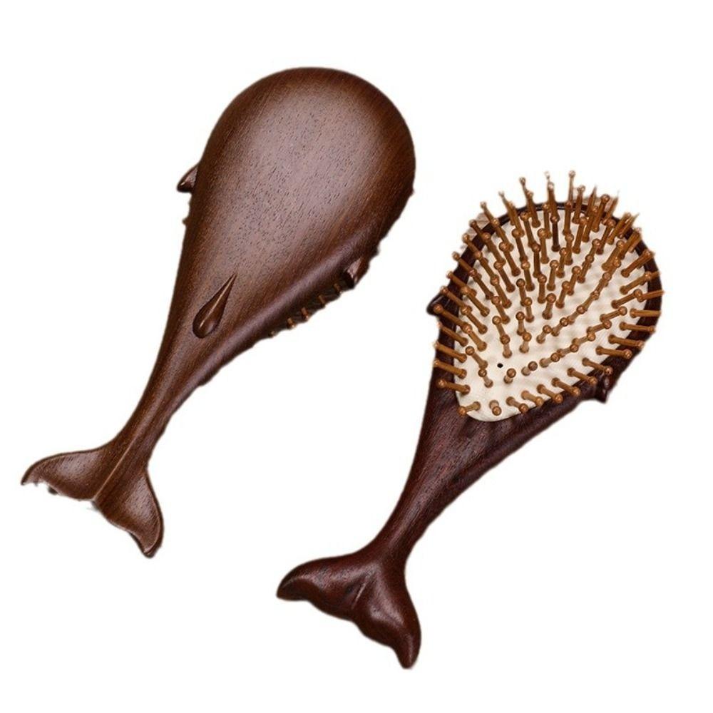 

Деревянный гребень для волос из сандалового дерева в форме кита, массажная щетка, высококачественный гребень для укладки, уход за длинными волосами коричневый