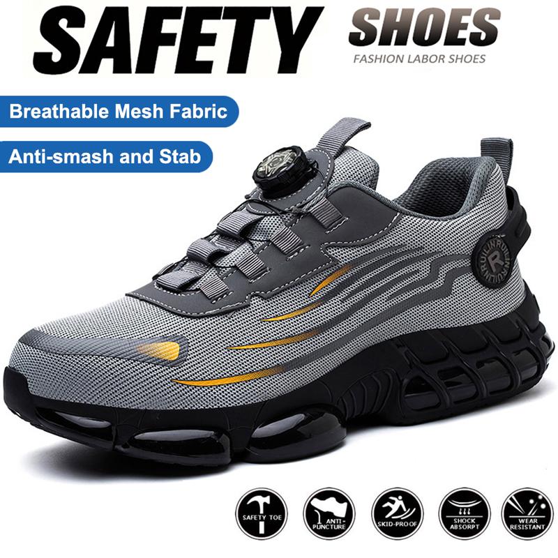 Rotating Button Steel Toe Anti-puncture Non Slip Work Shoes Man Lightweight Breathable Safety Shoes Men's Work Shoes Boots