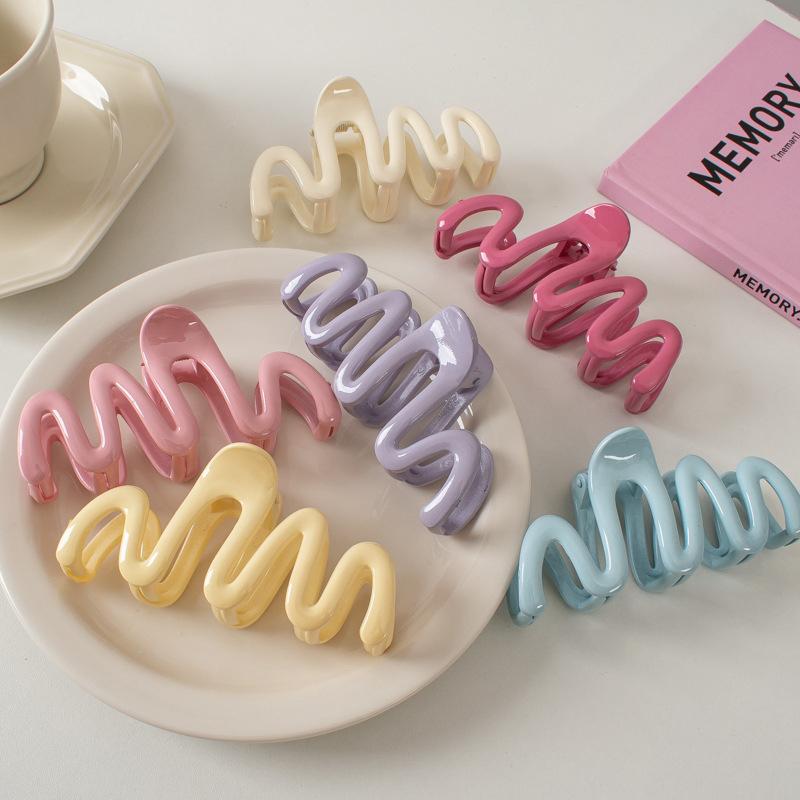 Pinza para el pelo con forma de onda geométrica de color cremoso de dopamina, pinza para el pelo para mujer y niña, accesorios para el cabello con cola de caballo
