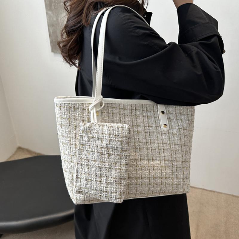 Large Capacity Women Shoulder Underarm Bags Simple Plaid Versatile Ladies Tote Bag Purse Portable Female Handbags with Zipper