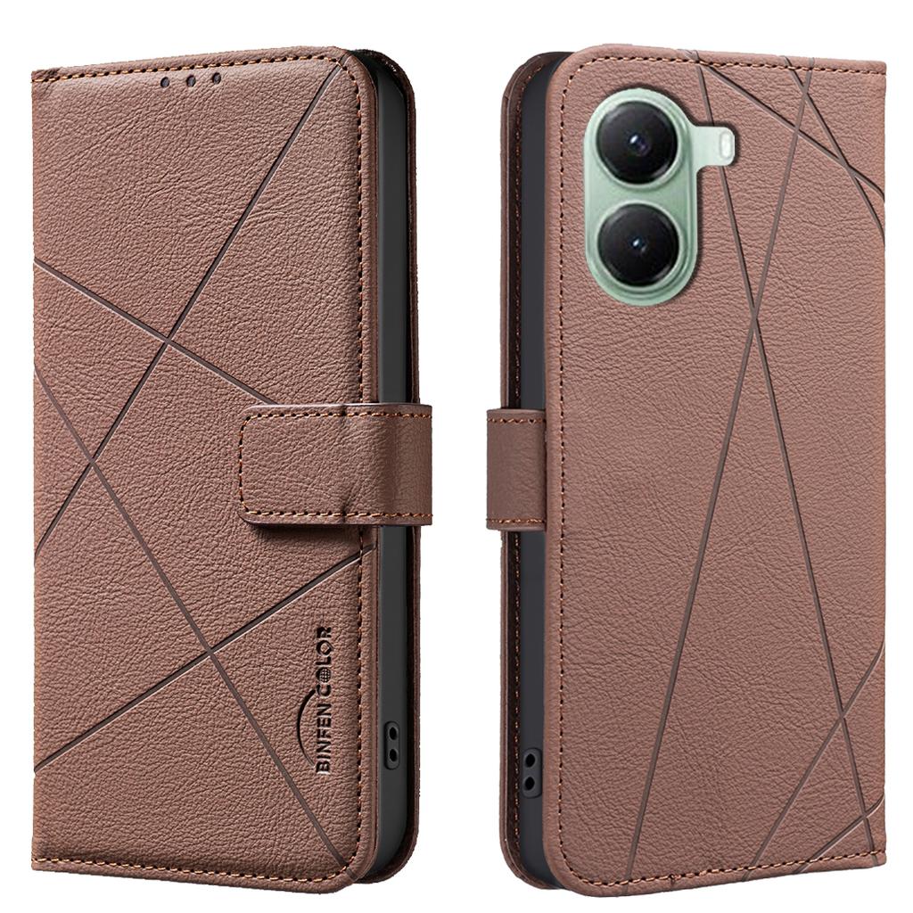 For Xiaomi Redmi Turbo 4 5G/Xiaomi Poco X7 Pro 5G Case BINFEN COLOR BF35 Geometry Imprinted Leather Phone Cover RFID Blocking Wallet Stand