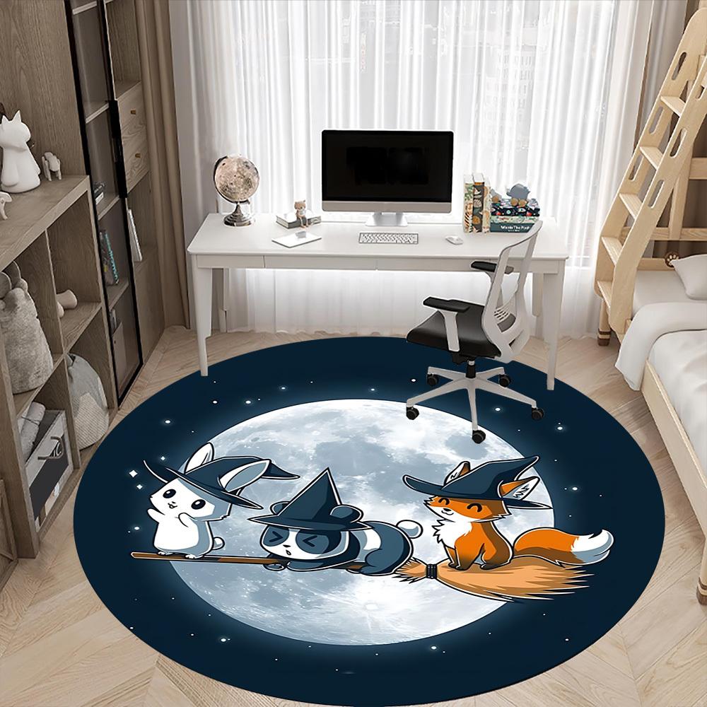 1 Stück Halloween Nacht Büro Runder Teppich, Indoor-Matte Geeignet für Büro, Unter Bürostühlen Schlafzimmer Wohnzimmer Heimdekoration, Raum Deko