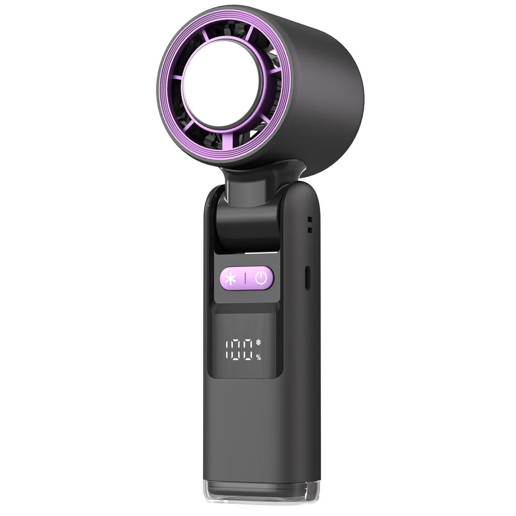 100-Speed Foldable Mini Handheld Fan with Ice Compress, LED, and Neck-Hanging Function