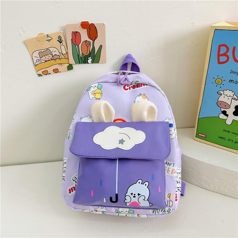 Kids Cartoon Animal Backpack With Cartoon Rabbit Print And Ear Designn For Kindergarten Daily Use