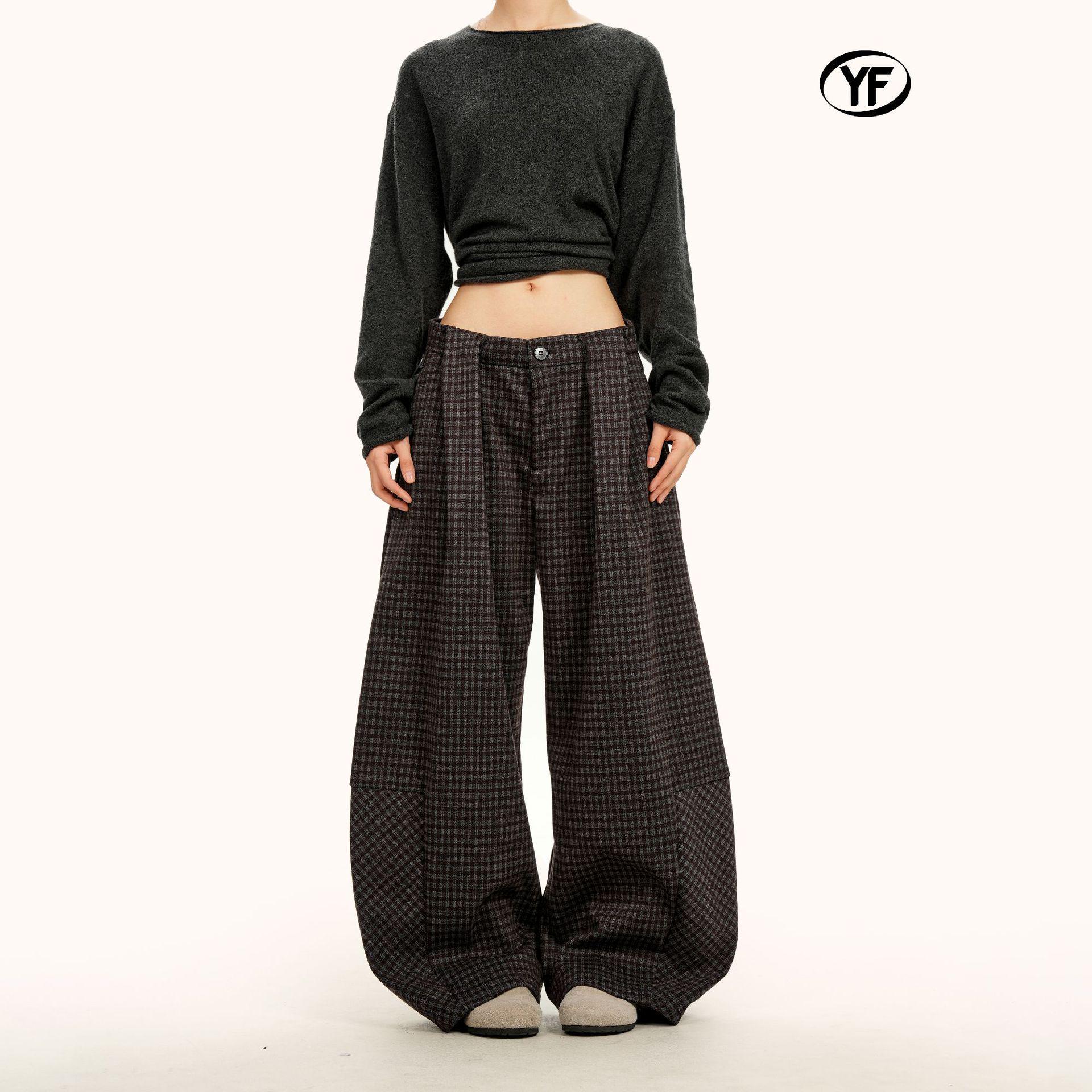 Yongfang Unisex Coffee Casual Old Money Style Wide-Leg Suit Pants S
