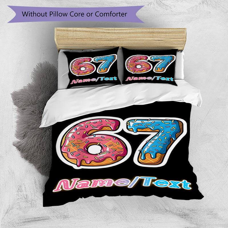 3PC Custom Name Donut Number Celebration Bedding Set Printed  Bedding Set Duvet Cover Closure Includes 1 Duvet Cover & 126 Pillowcases for Bedroom
