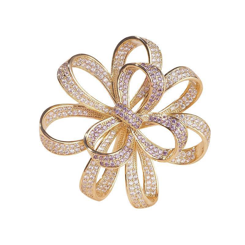 Korean High-End Flower Zircon Copper Brooch for Suits and Cheongsams