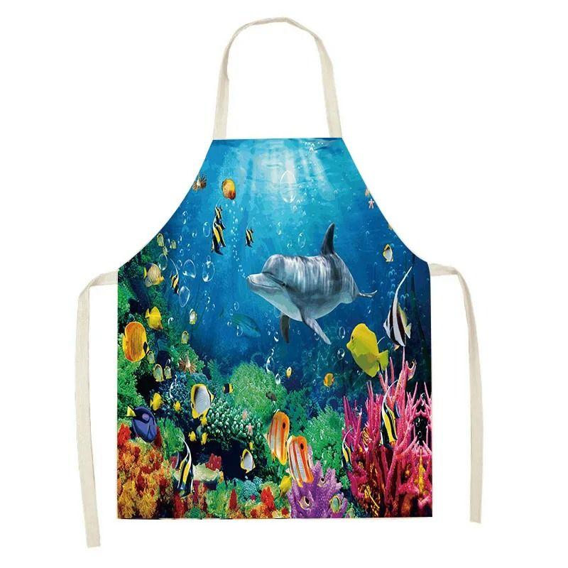 Китайская тушевая пейзажная живопись Фартук Молодая Красивая Талия Кухня Домашняя Кулинария Льняная Живописная Рабочая Одежда 47x38cm