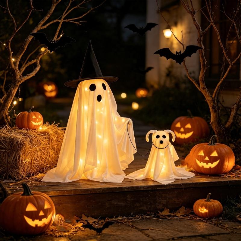 Figurine de Chien pour Halloween avec un Aspect Chaud Éclairé, Fonctionne à Piles, Accent d'Intérieur pour Étagère d'Entrée, Vitrine et Décoration de Fête à l'Intérieur