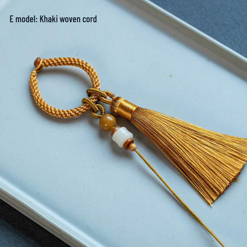 Two-Color Braided Keychain with Jade Buckle and Tassel