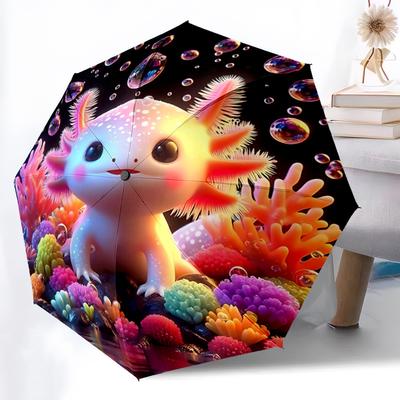 1 szt. Axolotl Bąbelkowy Automatyczny Otwierany/Zamykany Parasol Uroczy Parasol z Uroczym Wzorem, Przenośny Składany 3x Kompaktowy Parasol dla Mężczyzn i Kobiet,