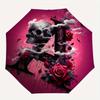 1pc A Skull Roses and Lace in Dark Pink Pattern Umbrella, Fashionable, Personalized, High-Value Folding Umbrella, a Must-Have for Summer, 8-Rib D