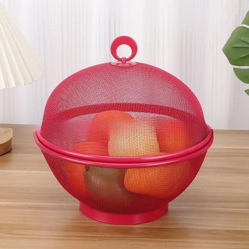 Mesh Fruit Basket with Lid Large Capacity Food Grade Prevent Fly Stainless Steel Kitchen Drain Basket Vegetables Fruit Holder