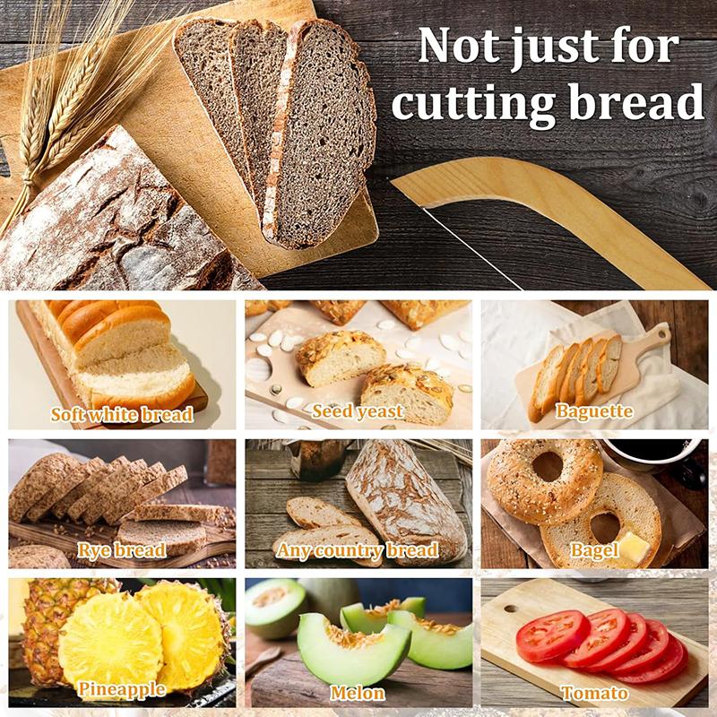 Bread Bow Cutter with Wooden Handle Stainless Steel Sourdough Bread Slicer Bread Bow Saw Fruit Pastry Bread Slicer Baking Tool