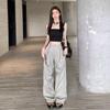 Women's High-Waisted Parachute Cargo Pants - Lightweight, Quick-Drying, Wide-Leg Casual Sportswear for Spring/Summer.