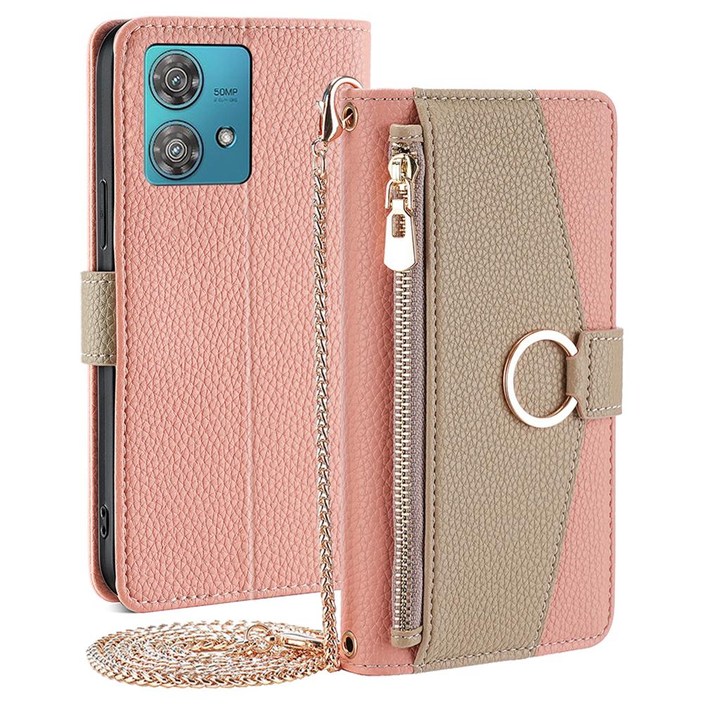For Motorola Edge 40 Neo 5G Case PU Leather Makeup Mirror Cover with Crossbody Strap