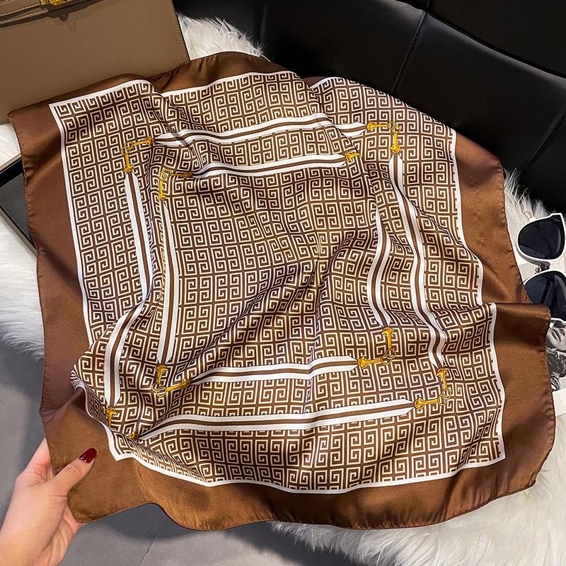 Luxury Fashion Print 70*70cm Silk Square Scarf Women Soft Satin Hairband Neckerchief Tie Female Headband Foulard Bag Ribbon