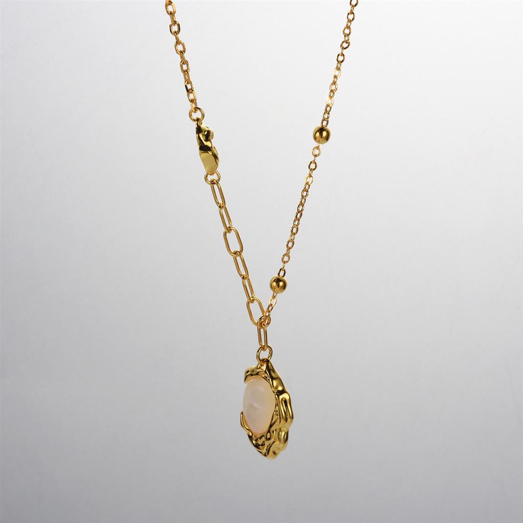 Retro Metal Pleated Copper Plated With 18K Real Gold Inlaid With White Shells, Simple Temperament Versatile Earrings Necklace