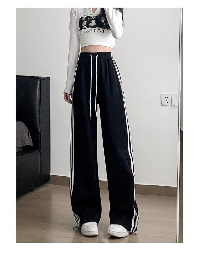 Damskie spodnie dresowe Off-White z wysokim stanem i paskami, w stylu amerykańskim, Kolekcja Wiosna/Jesień 2025, Krój prosty z mankietami