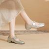 2301 Flat Shoes Women's Thick Heel New Square Head Silver Word with Mary Jane Shoes French Low Heel Light Mouth Single Shoes