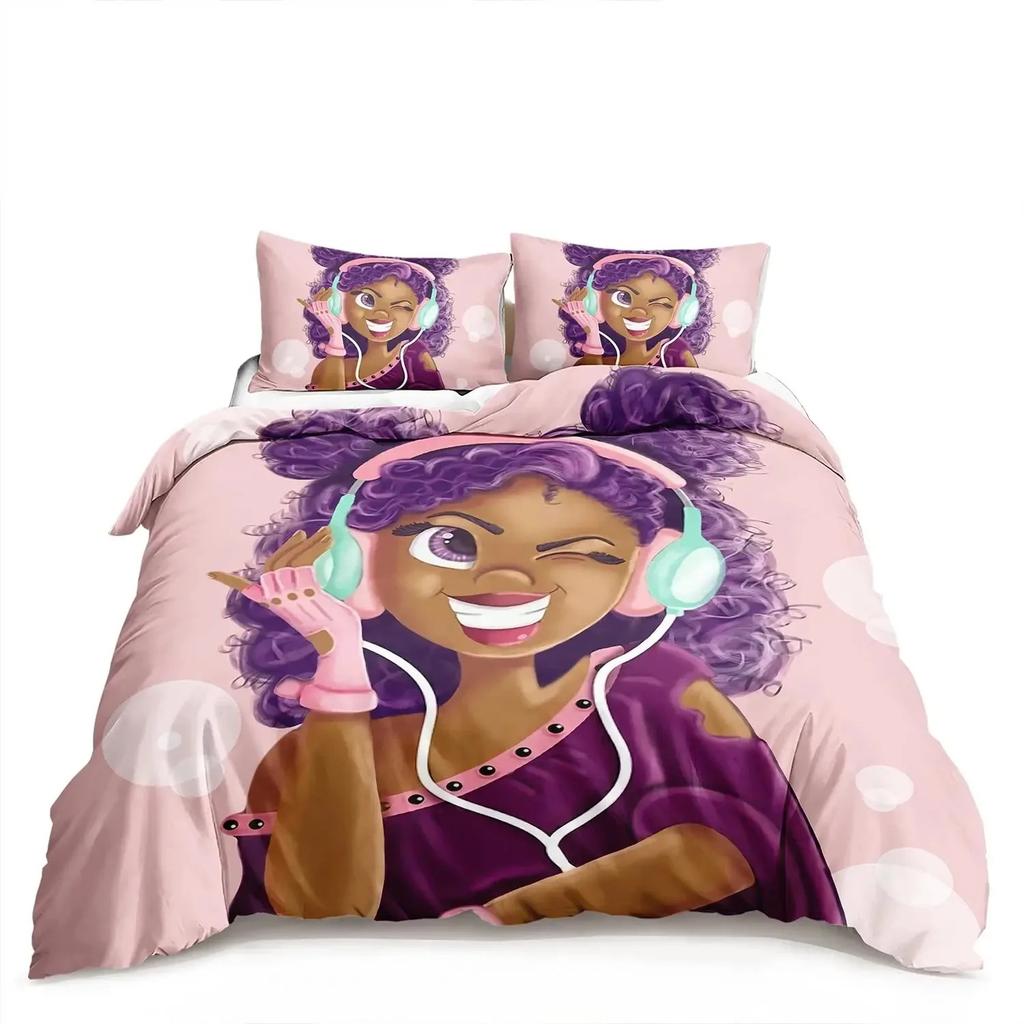 African American Black Girl Duvet Cover SetBlack Girl Magic Bedding Set3D Comforter CoverBirthday Gift for Black Women Girls