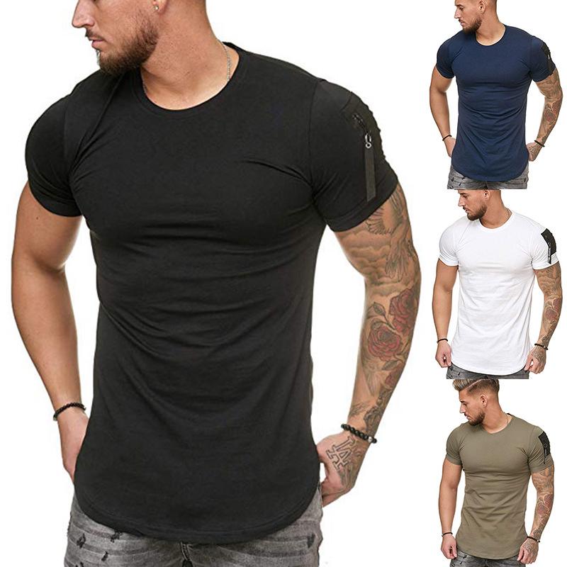 Men Fashion T-shirt Tops Round Neck Blouse Short Sleeve Cotton Solid ...