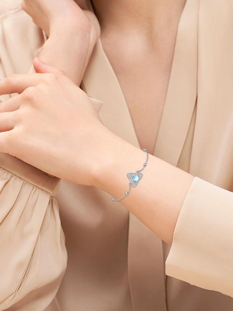 StoryMidir Bracelet for Celtic Moonstone Trinity Knot 925 Sterling Silver White Jewelry Women, Silver, 925, Cute, Fashionable, Adjustable, Gift,