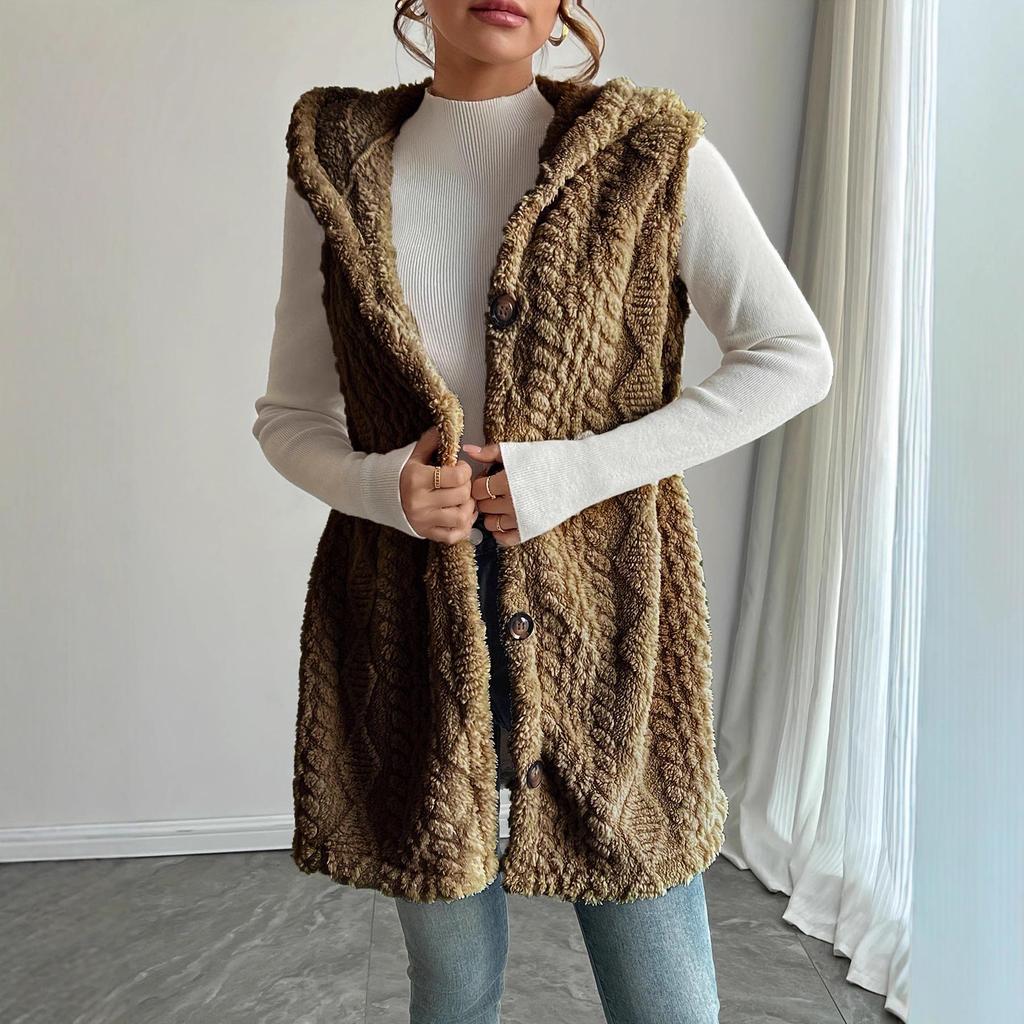Wendbarer Plüsch-Kapuzen-Strickwesten-Cardigan für Damen - Einfarbig, Lässig, Herbst/Winter-Stil