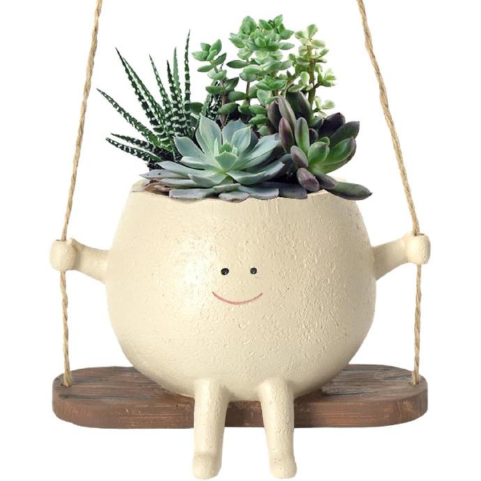 Swing Face Planter Pots, 1/2PCS Wall Hanging Head Planters, Smile Face Resin Flower Pot, Creative Succulents Plants Pot Basket, for Indoor, Outdoor,