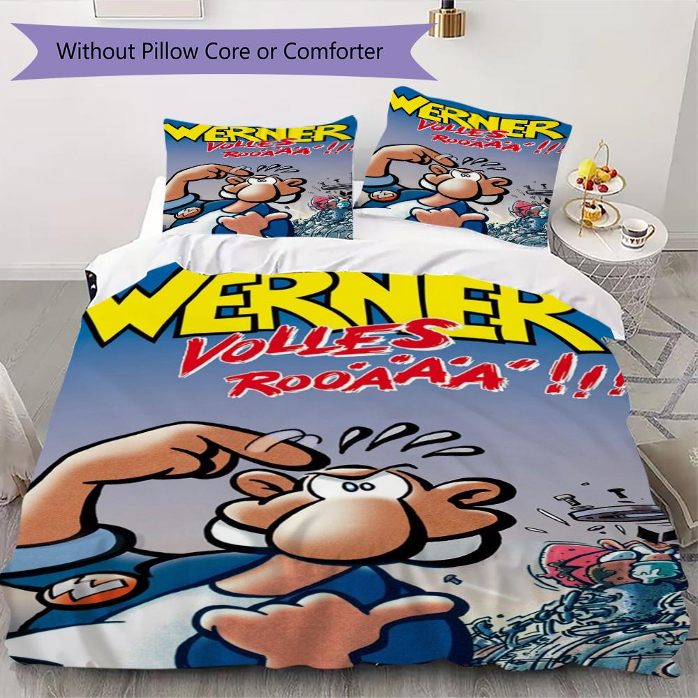 Werner Comic Pattern Bedding uilt Set uilt Cover Pillowcase Home Decoration Birthday Gift (1 * duvet cover + 2 * pillowcase without core)245