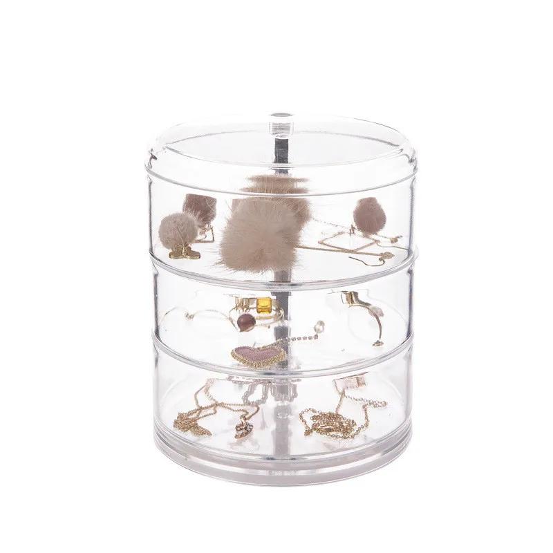 Rotating Jewelry Storage Box for Makeup Storage Rack Bracelet Earring Round Plastic Organizer Box Holder Display Rack with Cover