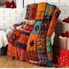 Bohemian Patchwork Flannel Blanket  Vibrant Ethnic Geometric Print Cozy Soft All-Season Throw Blanket For Bed Couch & Home Decor