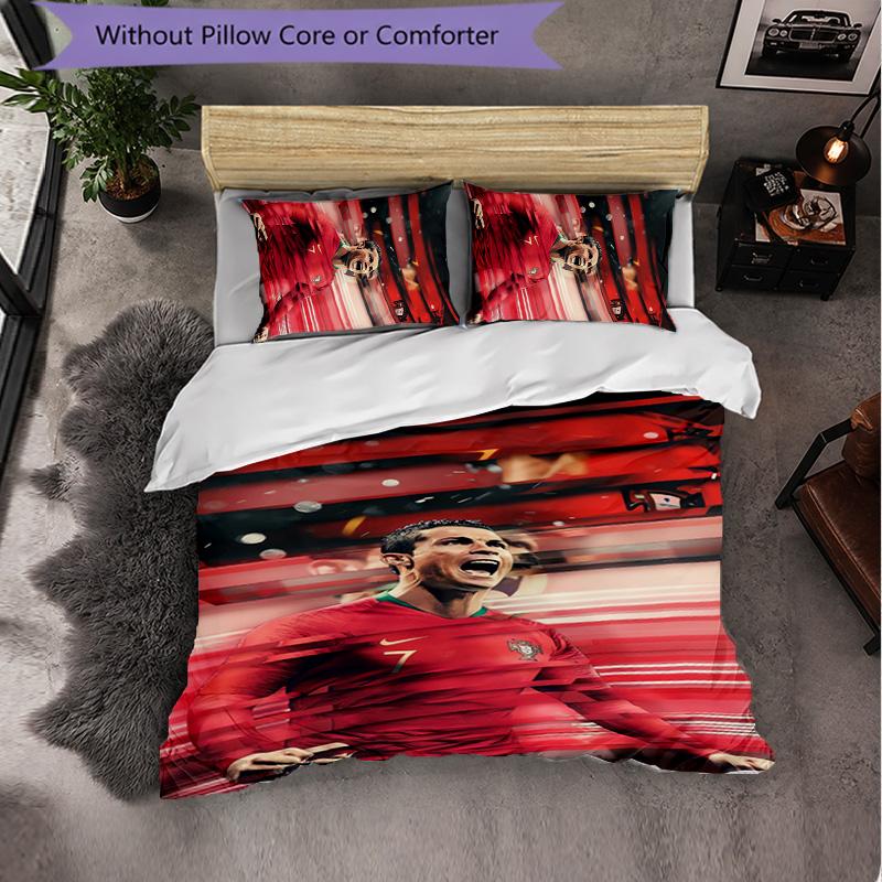 Biancheria da Letto a Tema Cristiano Ronaldo Set 3 Pezzi Copripiumino Biancheria da Letto Decorativa per Stanza Adolescenti Decorazione Casa